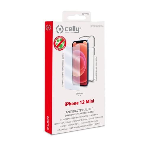 CELLY APPLE iPHONE 12 MINI COVER IN TPU E PROTEGGI SCHERMO IN VETRO TEMPERATO TRASPARENTE